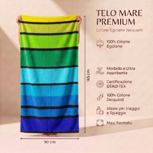 Telo mare in spugna jacquard, 90x165 cm, 100% cotone egiziano, morbido e super assorbente, asciugamano spiaggia grande a righe multicolor, resistente e certificato OEKO-TEX, ideale per mare piscina palestra e viaggio