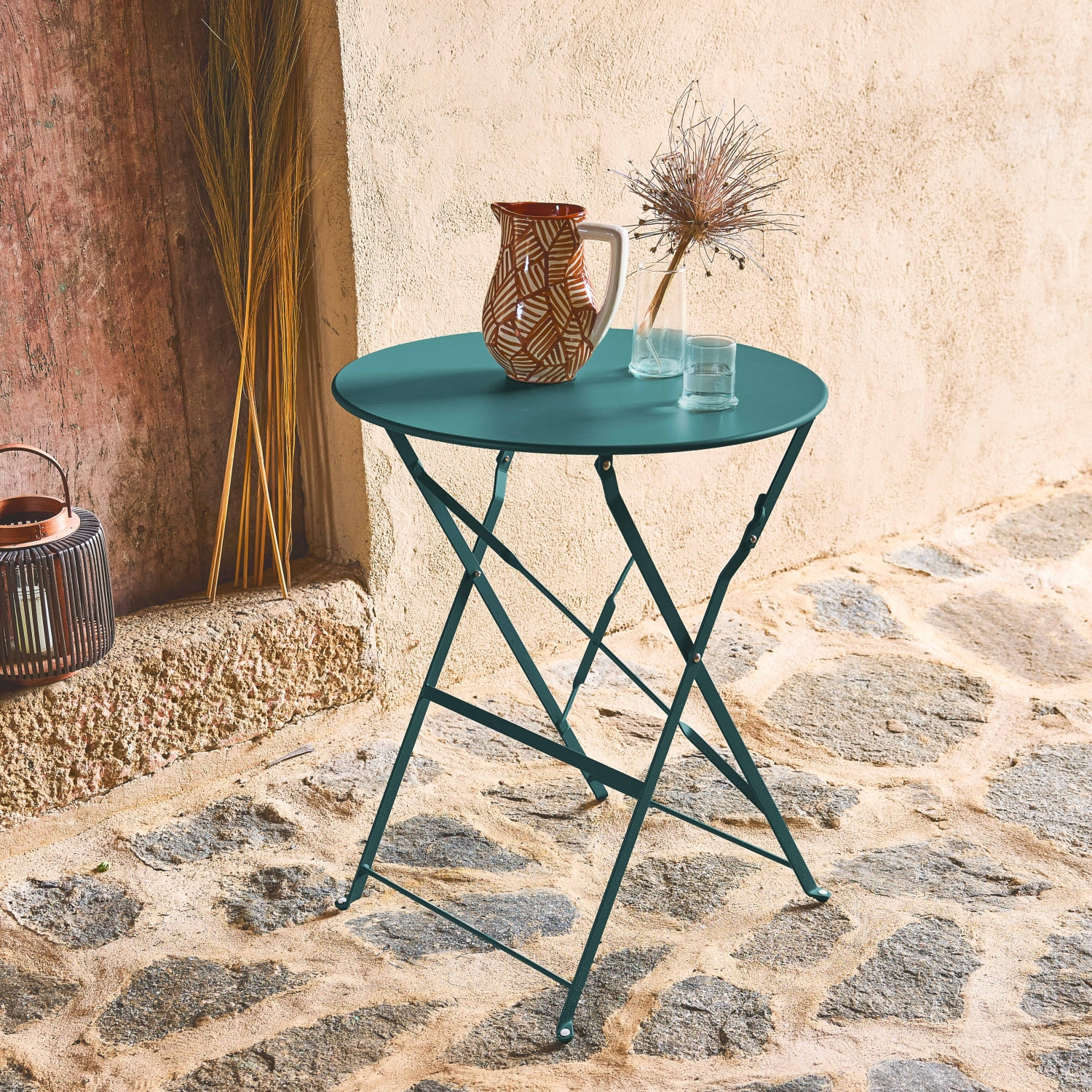 Table de jardin bistrot ronde Ø60cm pliable en acier thermolaqué