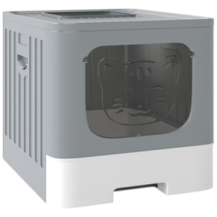 Maison de toilette chat tiroir coulissant porte trappe pelle blanc gris