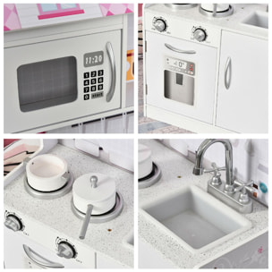 Cuisine bois jeu d'imitation - maison de poupée cuisine enfant 2 en 1 - nombreux accessoires & rangements inclus - MDF pin rose blanc