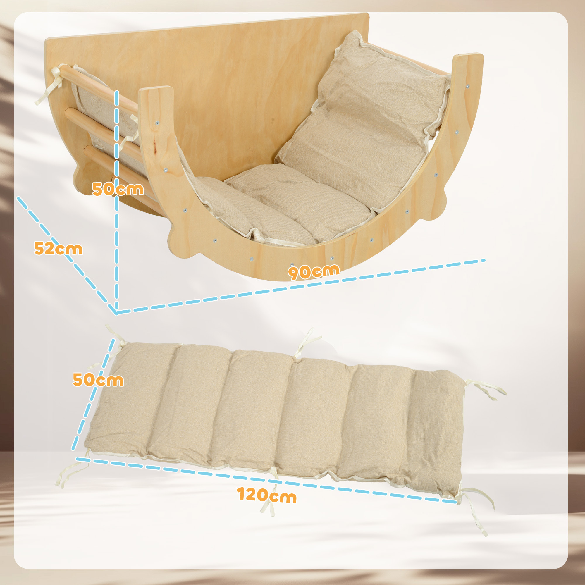 Ensemble d'escalade en bois 3 en 1 - arche, bascule, table - coussin inclus - panneaux bois pin