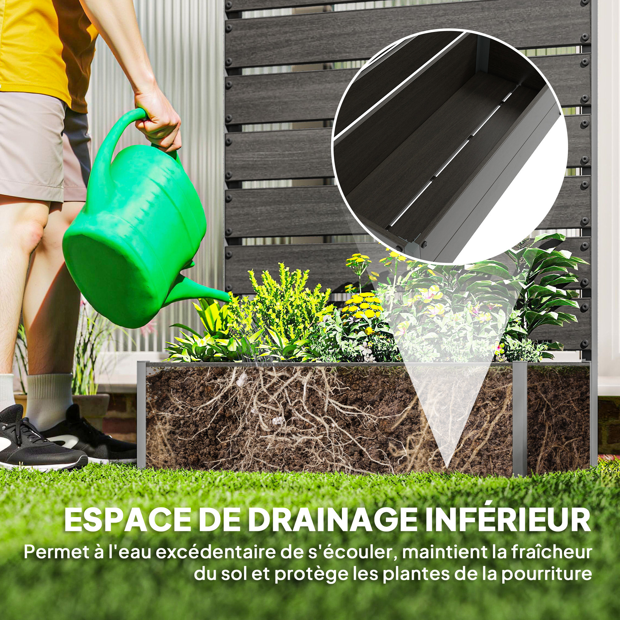 Jardinière treillis haut H.180 cm aluminium composite noir effet bois