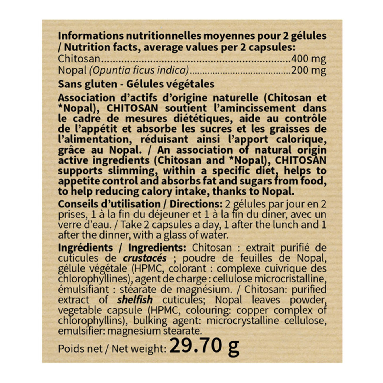 NUTRI EXPERT - Chitosan - Complément alimentaire - Absorbe Sucres et Graisses - Réduit l'appétit - Favorise l'amincissement - Gélules végétales - Cure 30 jours