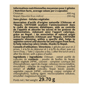 NUTRI EXPERT - Chitosan - Complément alimentaire - Absorbe Sucres et Graisses - Réduit l'appétit - Favorise l'amincissement - Gélules végétales - Cure 30 jours