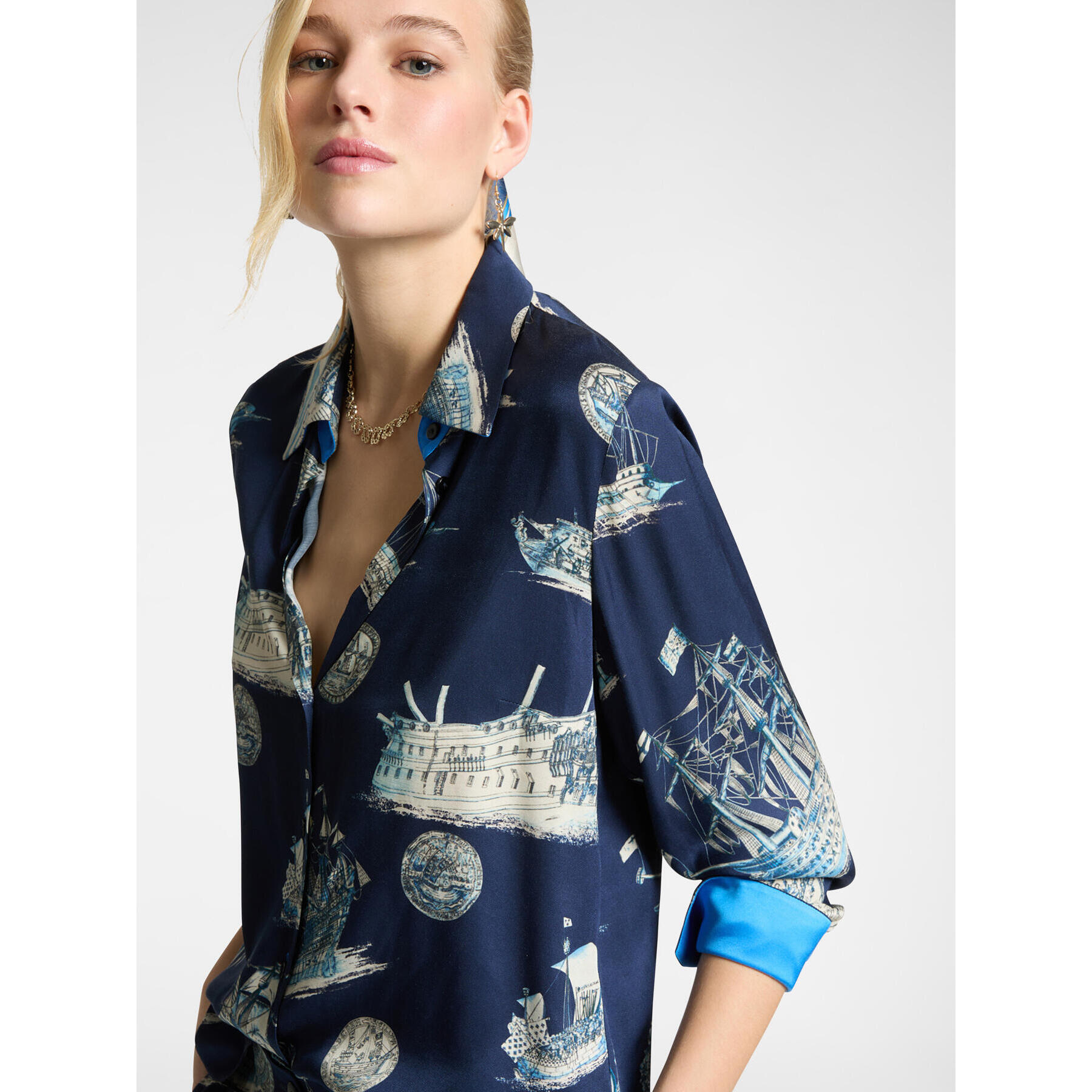 Elena Mirò - camisa con estampado de barcos - Azul