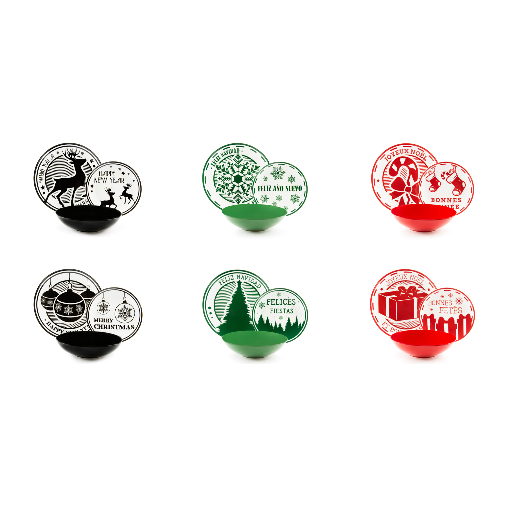 Servizio piatti 18 pezzi Excelsa - Christmas Stamp, porcellana e stoneware multicolore