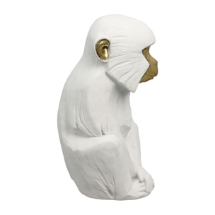 FIGURINE SINGE ASSIS BLANC AUX TOUCHES DOREES 15X12X25CM YULU