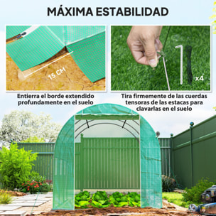 Invernadero de Túnel 296x196x200 cm Invernadero de Jardín con 3 Puertas Enrollables 6 Ventanas Cubierta PE 140g/m² Estructura de Acero Galvanizado para Cultivos Plantas Flores Verde