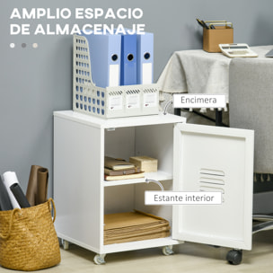 Cajonera de Oficina Mueble Archivador con Ruedas Estante Ajustable y Puerta de Metal para Tamaño A4 para Estudio Salón 38x38,5x55,5 cm Blanco