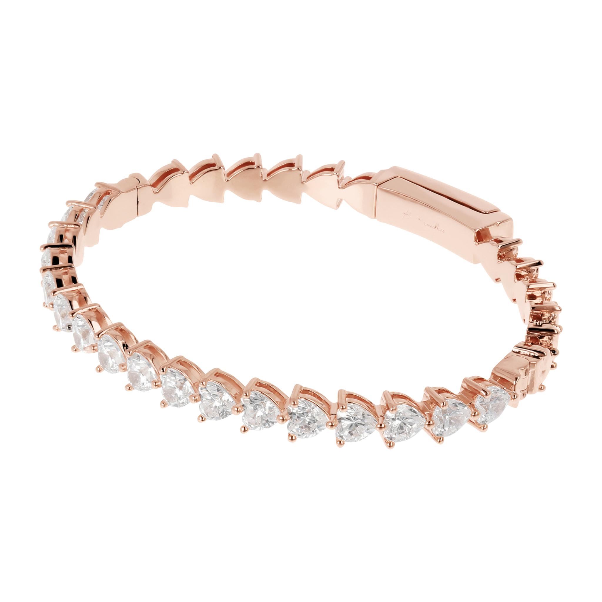 Bracciale Tennis Rigido con Cuori in Cubic Zirconia Bianche