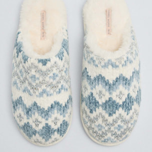 Pantofole da casa con interno in pelliccia con stampa etnica