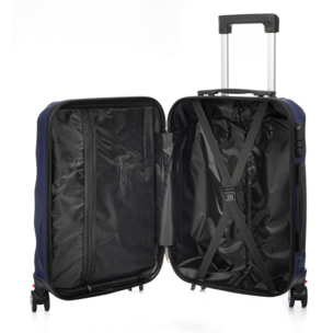 DAM Valigia da cabina Trolley in materiale leggero ABS ad alta resistenza. Serratura numerica e 4 ruote doppie estraibili e girevoli a 360°. 37x24x56 Cm. Colore: Blu Scuro