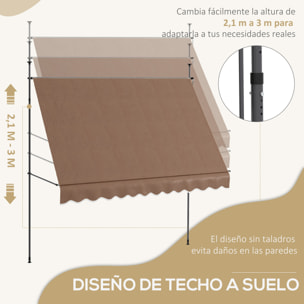 Toldo Manual Retráctil 3x1,2 m Toldo Exterior Terraza Enrollable Altura Ajustable con Manivela 210-300 cm Sin Taladro Protección UV30+ para Balcón Jardín Café