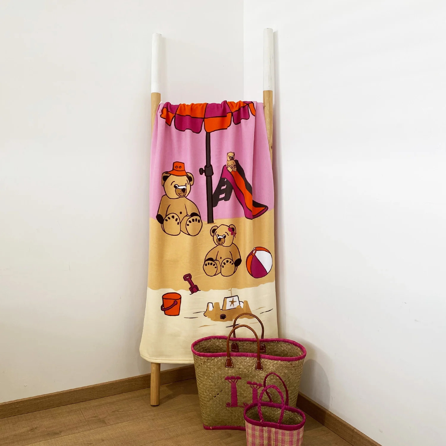 Serviette de plage microfibre enfant - Nounours - 70x140cm - 250g/m²