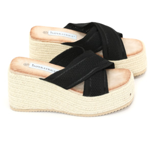 Sandali con zeppa e fasce in tessuto