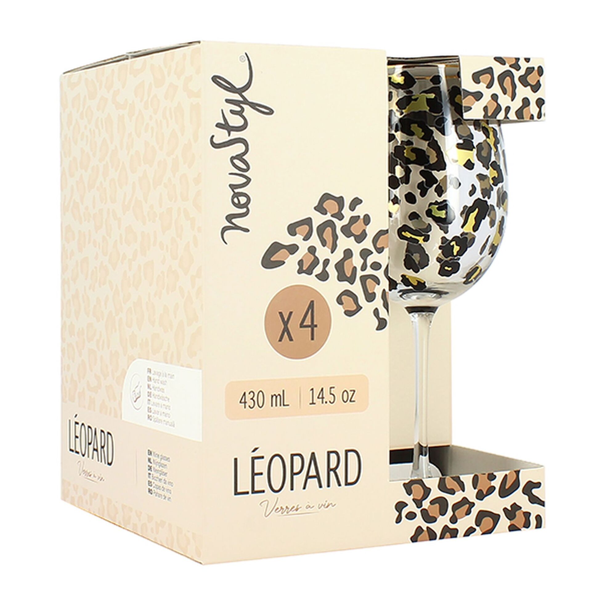 Lot de 4 verres à pied en verre 43cl motif léopard LEOPARD