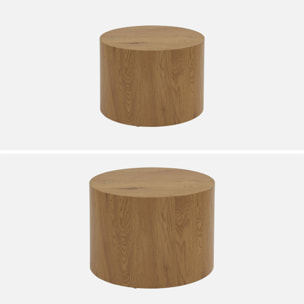 Lot de 2 tables basses rondes effet chêne. Ø58 x H 40cm / Ø50 x H 33cm SYLVA