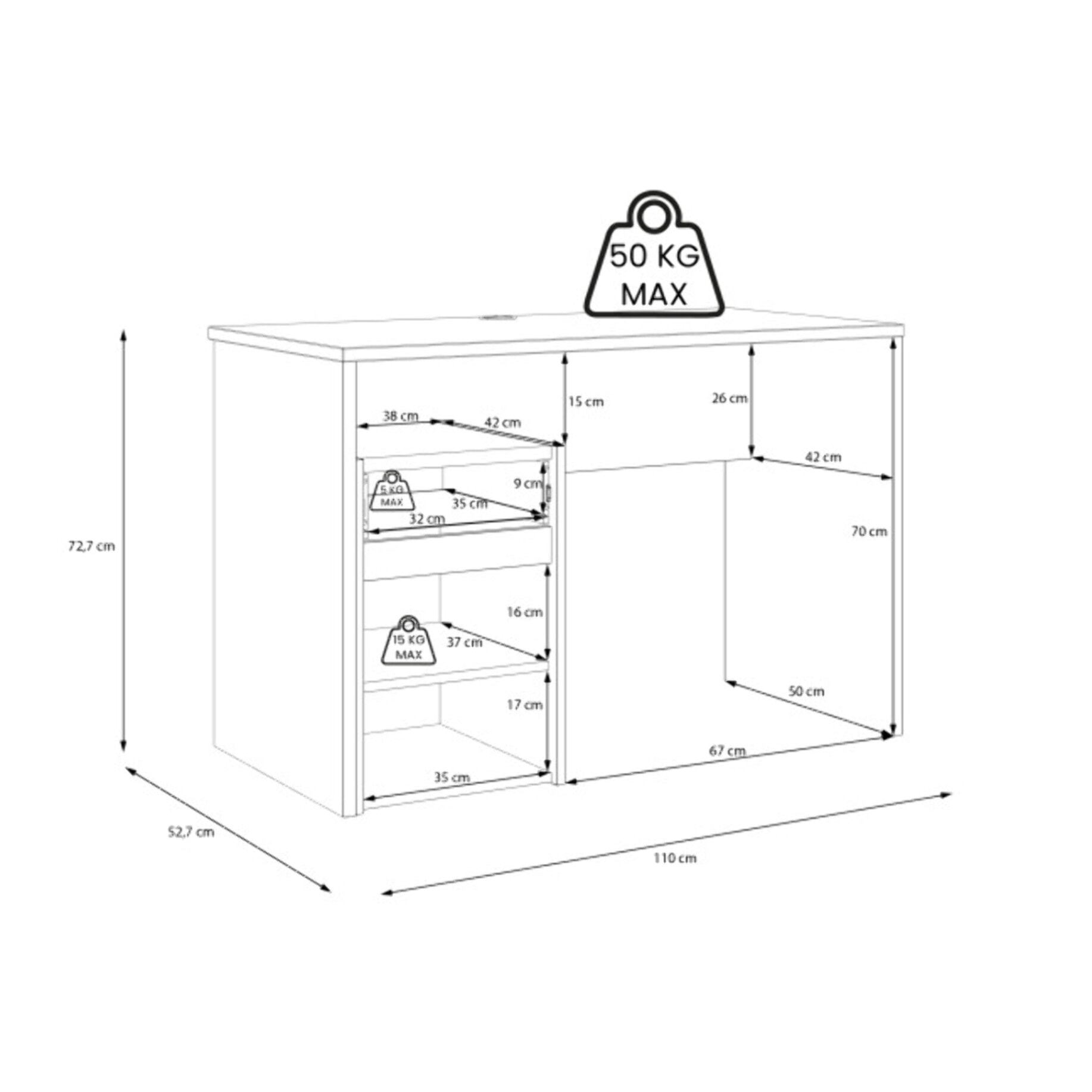 Bureau avec caisson amovible effet bois et gris foncé - L110 CM - KIARA