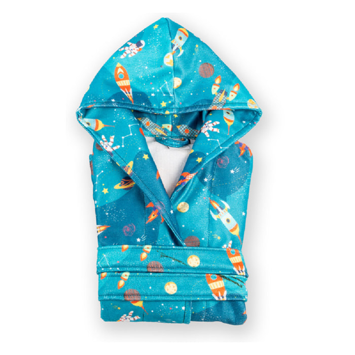 Peignoir enfant coton mélangé 340 g/m² imprimé vert Galaxies sideral