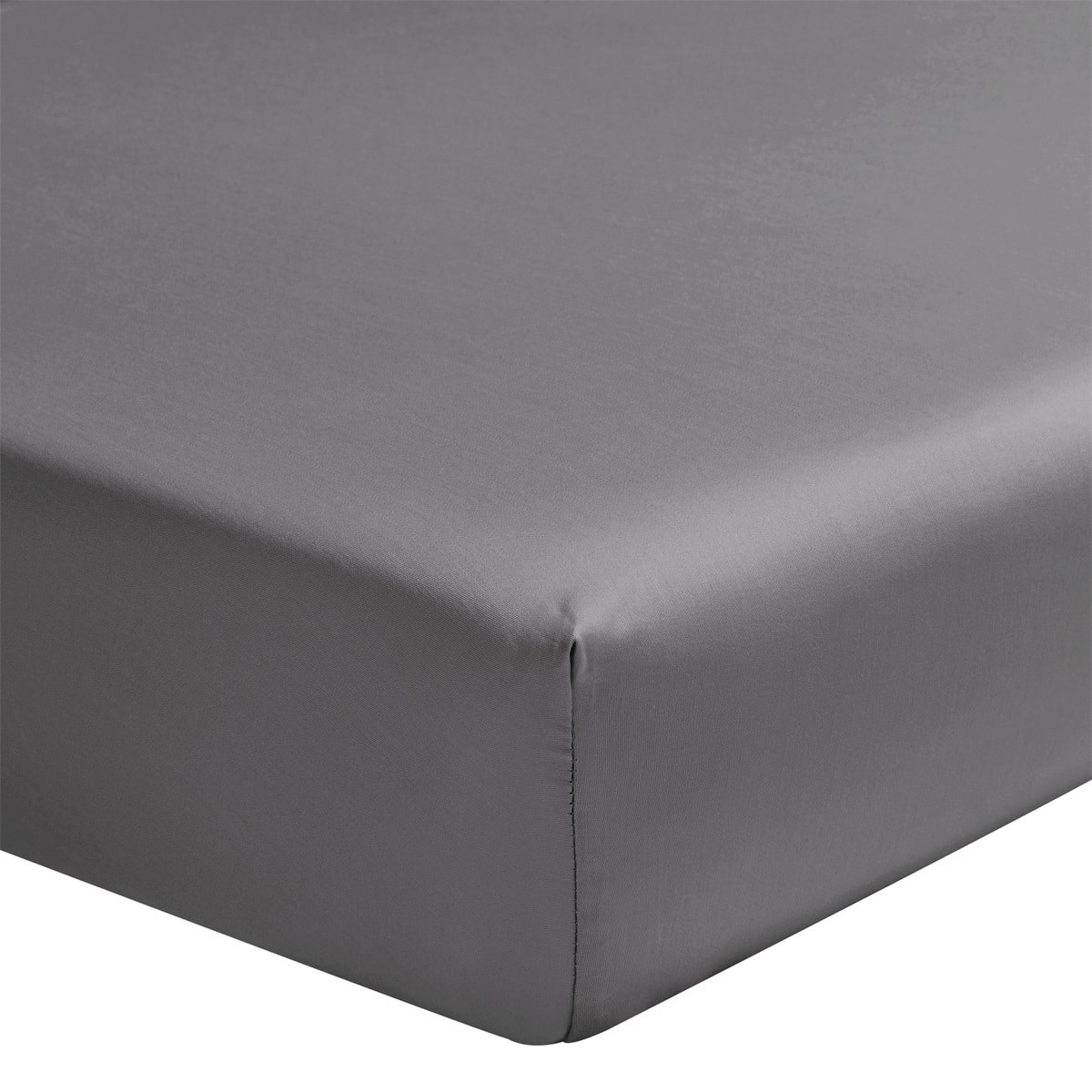 Drap housse uni en satin de coton, bonnet 40cm, TEOPHILE, Gris Meteore
