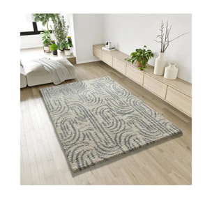 HELIA Alfombra shaggy de estilo escandinavo en beige y gris, varias medidas disponibles