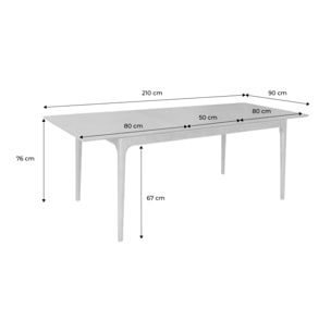 Table à manger rectangulaire extensible bois d'hévéa et placage frêne naturel 6-8 places - 160/210 x 90 x 76 cm - Elena