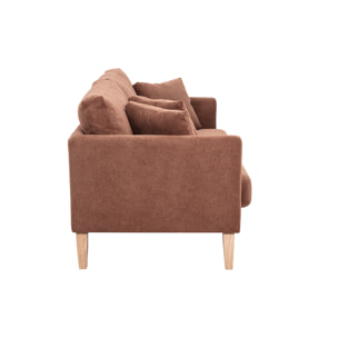 Canapé scandinave déhoussable 3 places en tissu chenille terre brûlée et bois clair OSLO
