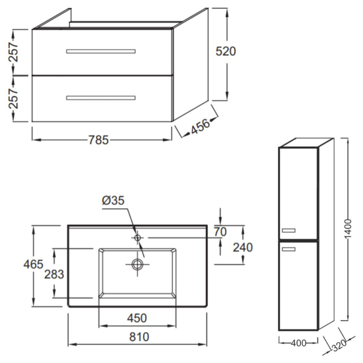 Meuble vasque 80 cm Ola up + colonne de salle de bain chêne