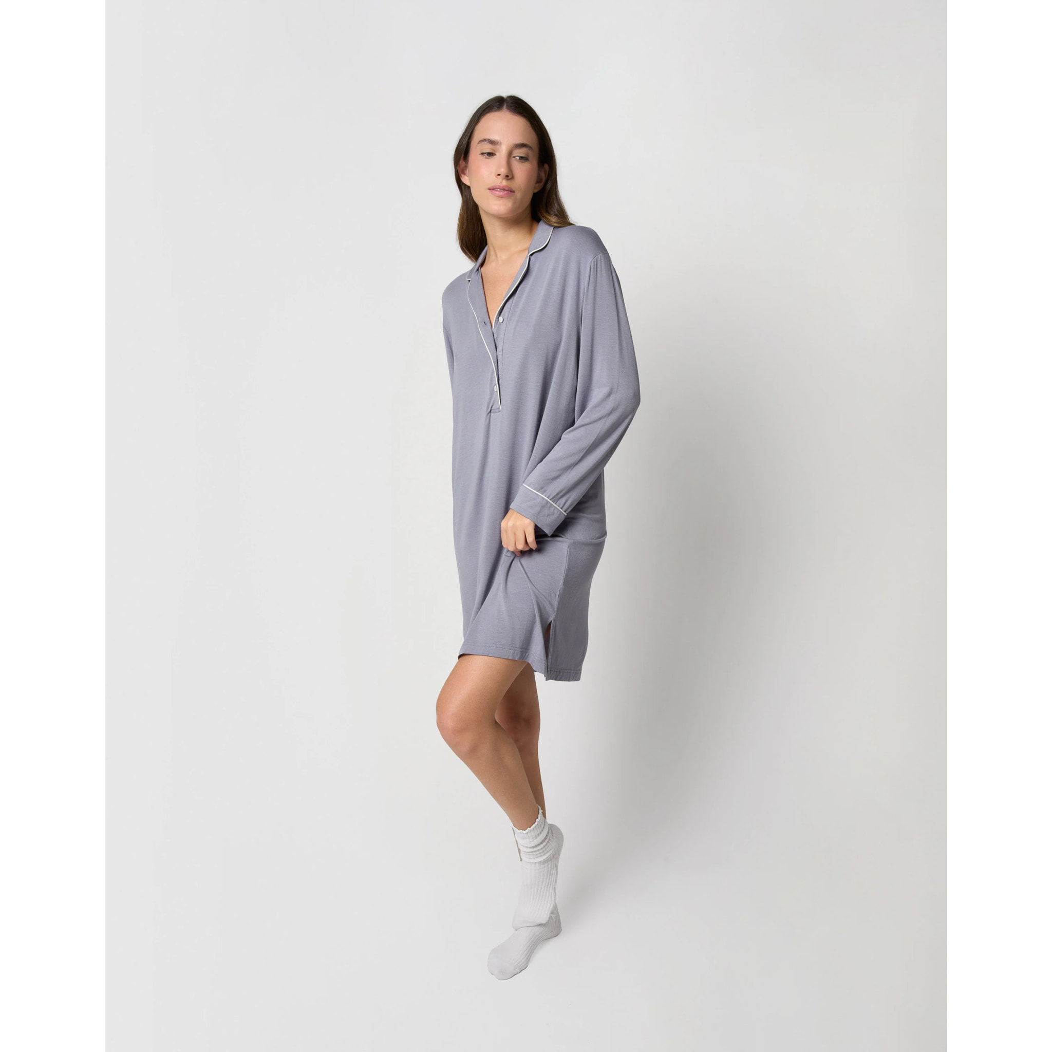 Camicia da notte in maglia di viscosa per donna, blu indaco
