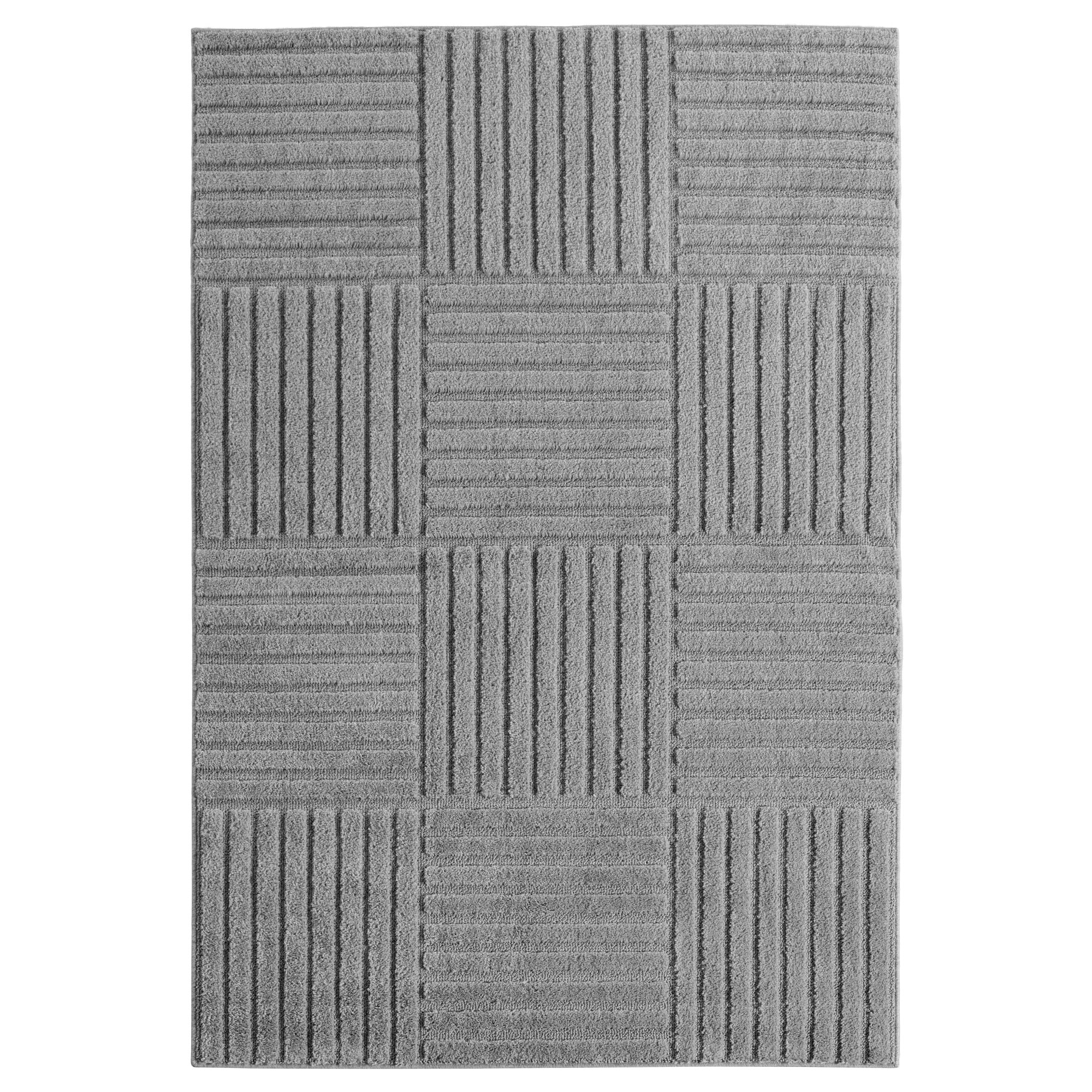 TURIN - Tapis moderne à motif graphique en relief gris