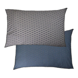 Taie d'oreiller percale de coton imprimé gris bleu Osaka givre