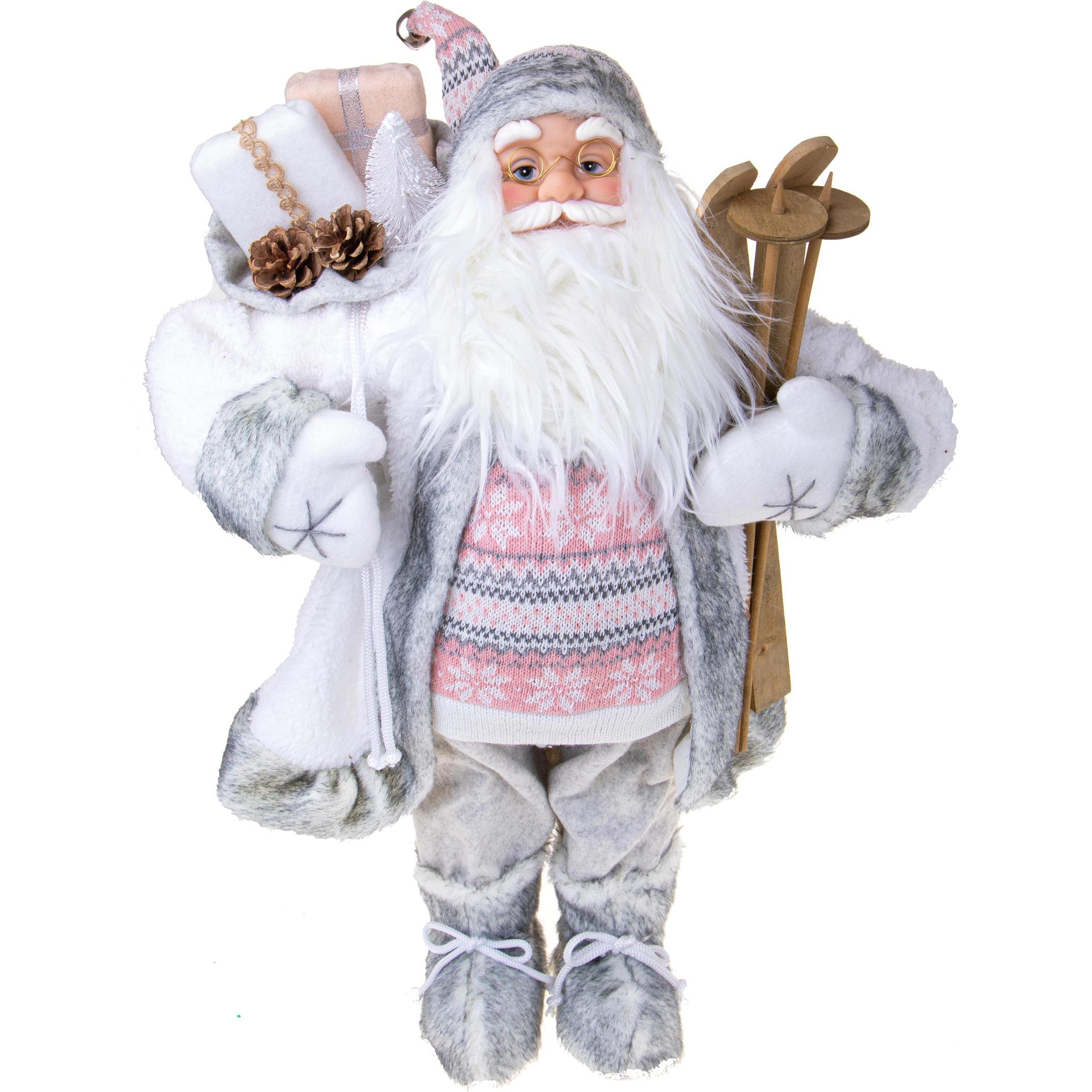 Babbo Natale Con Sci. Altezza 60 Cm - Pezzi 1 - 27X60X19cm - Colore: Bianco - Bianchi Dino - Articoli Natalizi