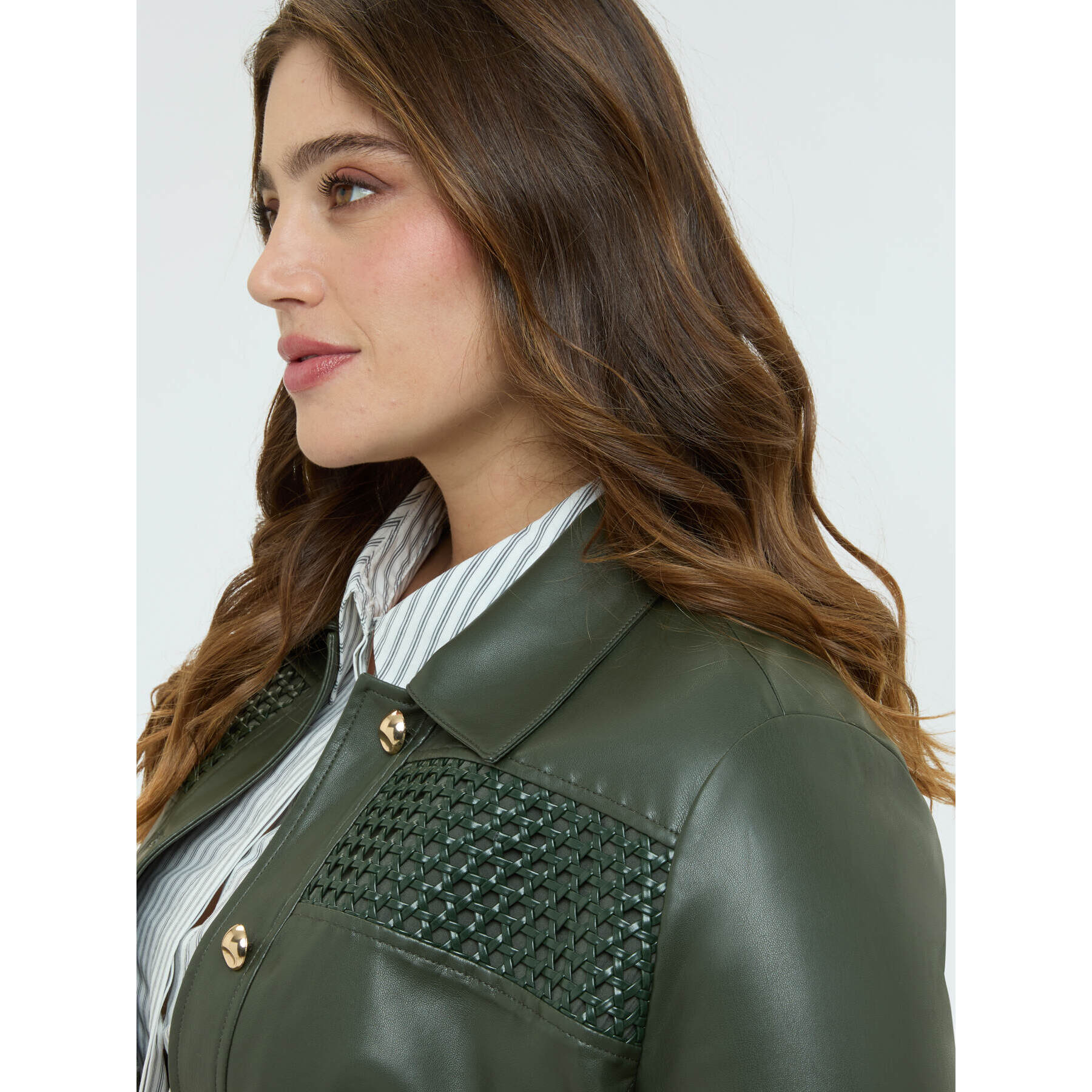 Fiorella Rubino - Giacca biker con inserto intrecciato - Verde militare