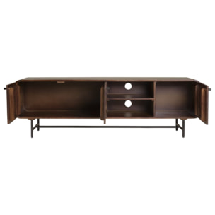 ALIX - Meuble TV design bois foncé et métal noir 3 portes ALIX