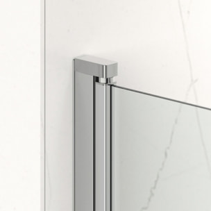 Fusion ensemble porte pivotante /paroi 100x100cm anticalcaire avec profilés chrome brillant (SATFUD100S100-SET)