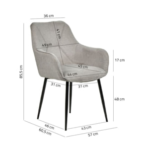 Chaise en tissu avec accoudoirs et pieds métal noir - MIKI
