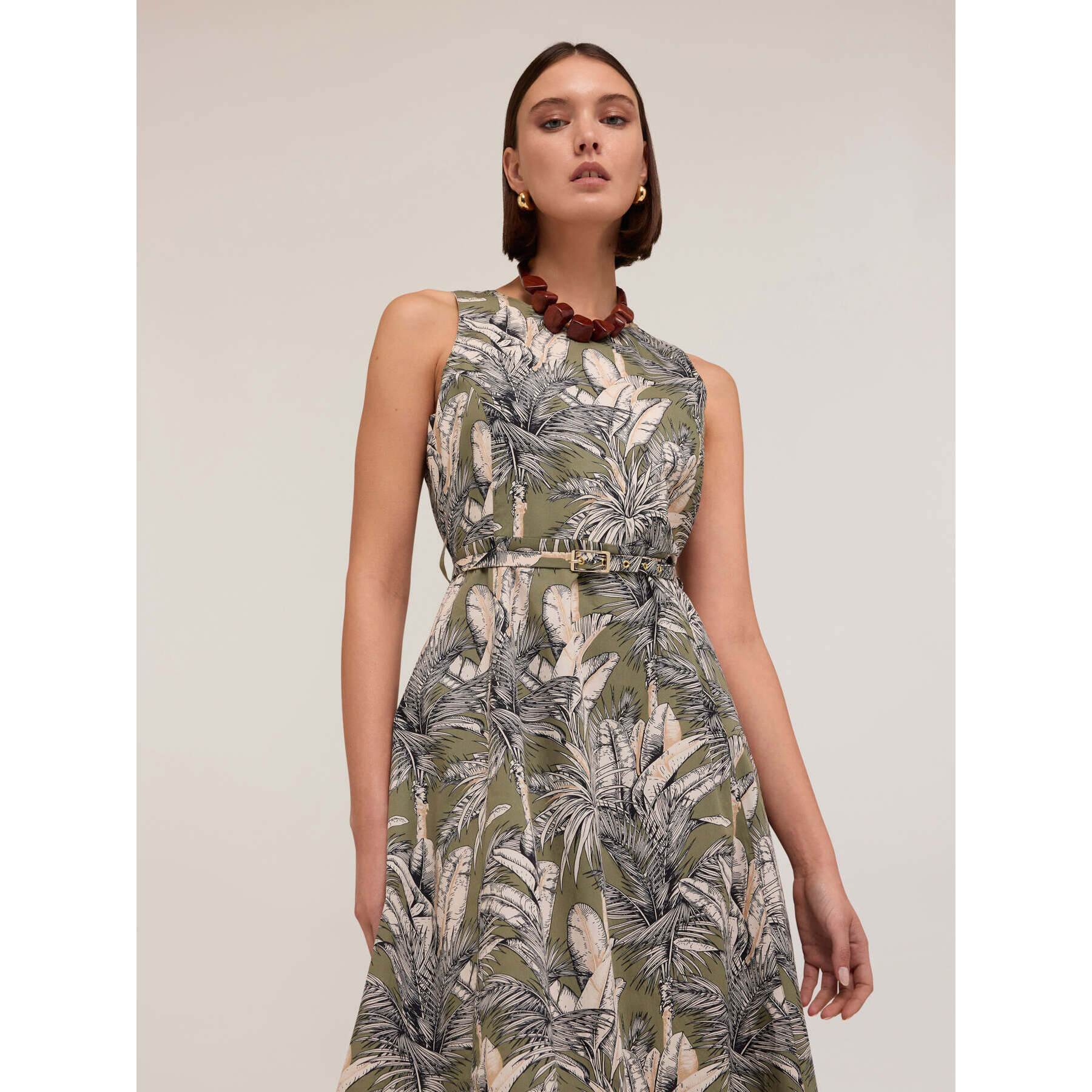 Motivi - Vestito flare fantasia jungle - Verde militare