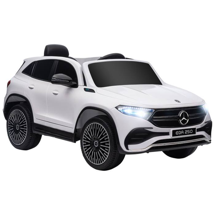 Coche Eléctrico para Niños Mercedes-Benz EQA Coche de Batería 12V con Control Remoto Música Bocina Velocidad 3-8 km/h para Niños de 3-8 Años 111,5x69x52,5 cm Blanco