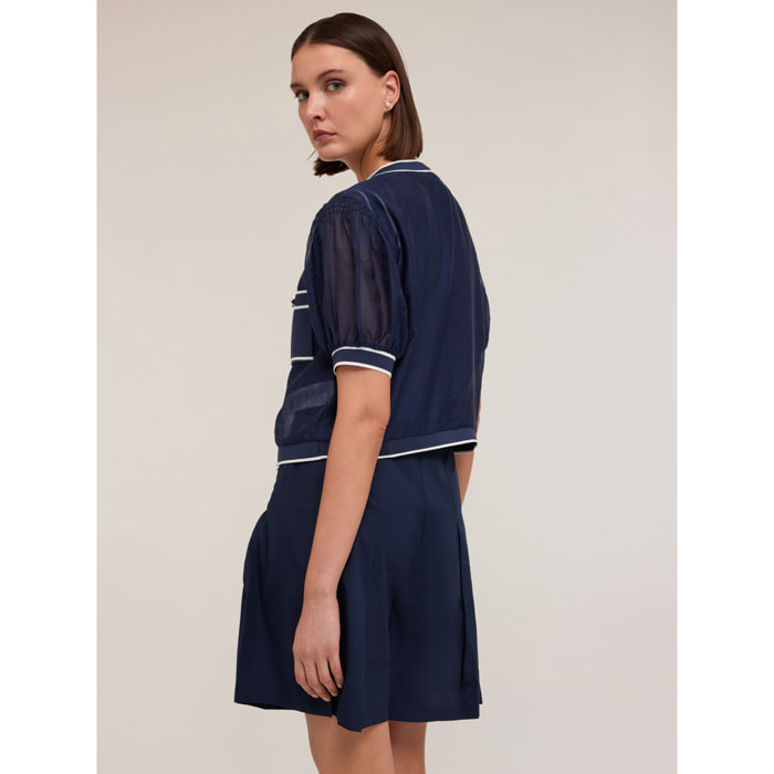 Motivi - Camisa de mixto lyocell con bordes canalé - Azul