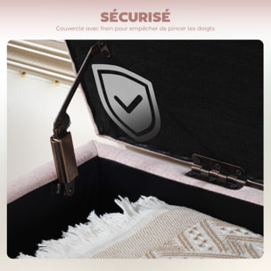 Banquette coffre de rangement 2 en 1 style scandinave dim. 110L x 39l x 45H cm tissu rose