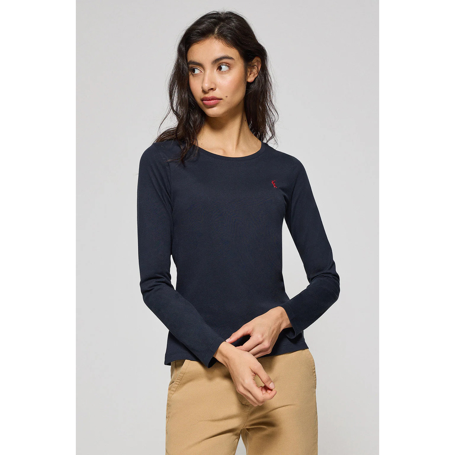 Maglietta basic a maniche lunghe blu scuro con logo Rigby Go