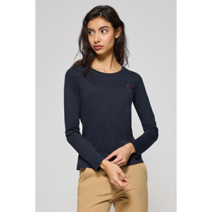 Maglietta basic a maniche lunghe blu scuro con logo Rigby Go