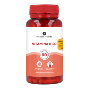 PLANETA HUERTO Vitamina B-50 60 Cápsulas – Complejo de Vitaminas B para Energía, Metabolismo y Bienestar General