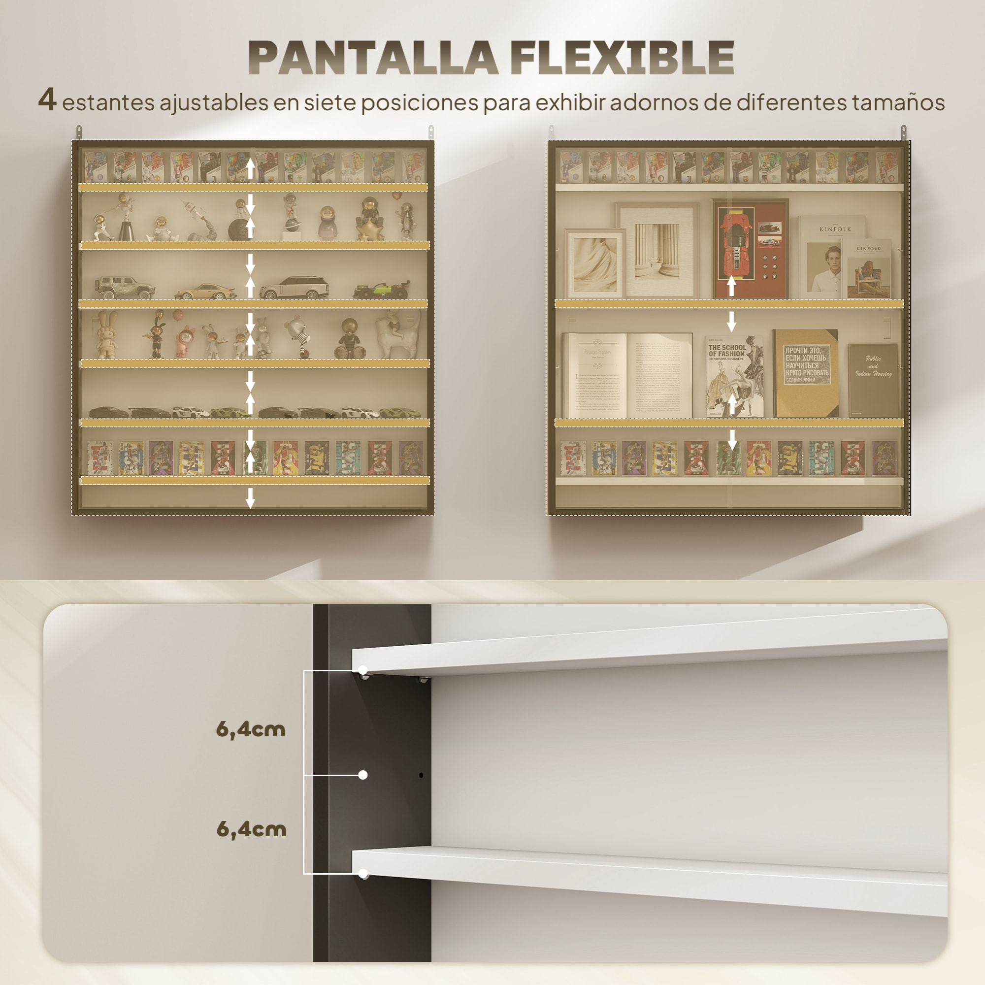 Vitrina Expositora para Colecciones de 7 Niveles, Vitrina de Pared, con Estantes Ajustables y 2 Puertas Correderas de Vidrio, para Perfumes, Figuras de Decoración, 80x9,5x83 cm, Negro