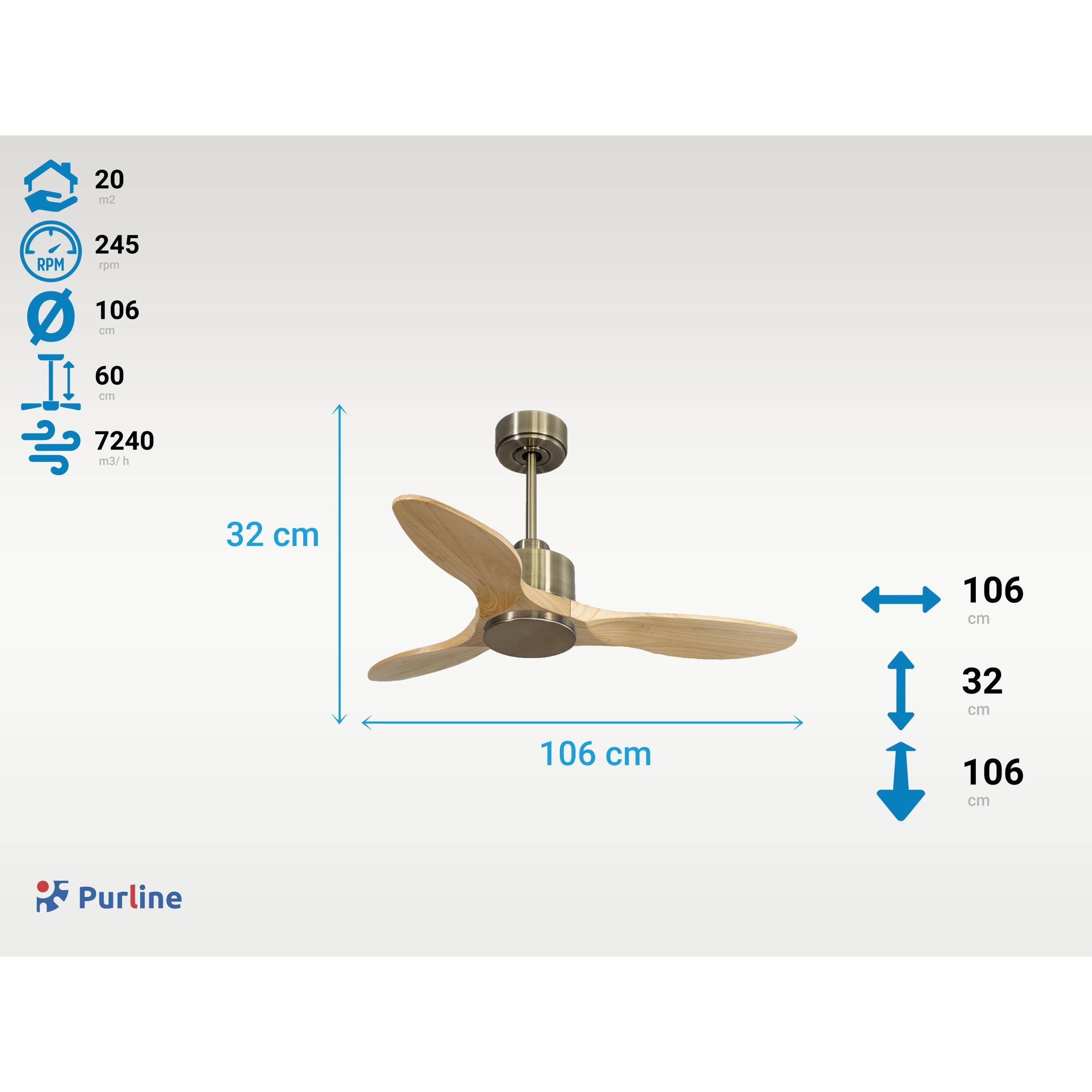 Ventilateur de plafond Réversible  Thermostat Wifi Moteur à courant continu Toits en pente Télécommande Hypersilence Mémoire