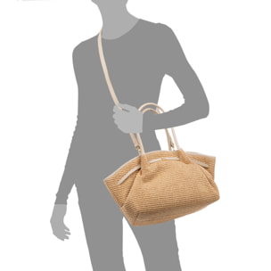 Bema Bolso Tote mujer. Diseñado en paja con detalles y asas de piel auténtica Dollaro.