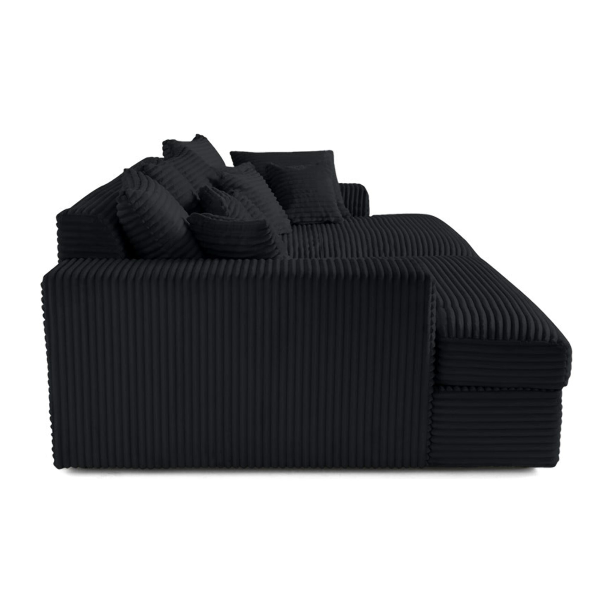 Collins - canapé droit 4 places avec double méridienne - assise profonde - velours côtelé grosses côtes - Noir