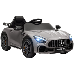 Coche Eléctrico para Niños de +3 Años Mercedes-Benz AMG GTR Carro Eléctrico Infantil con Batería 12V Mando a Distancia Faros Bocina Música y Pantalla Plata