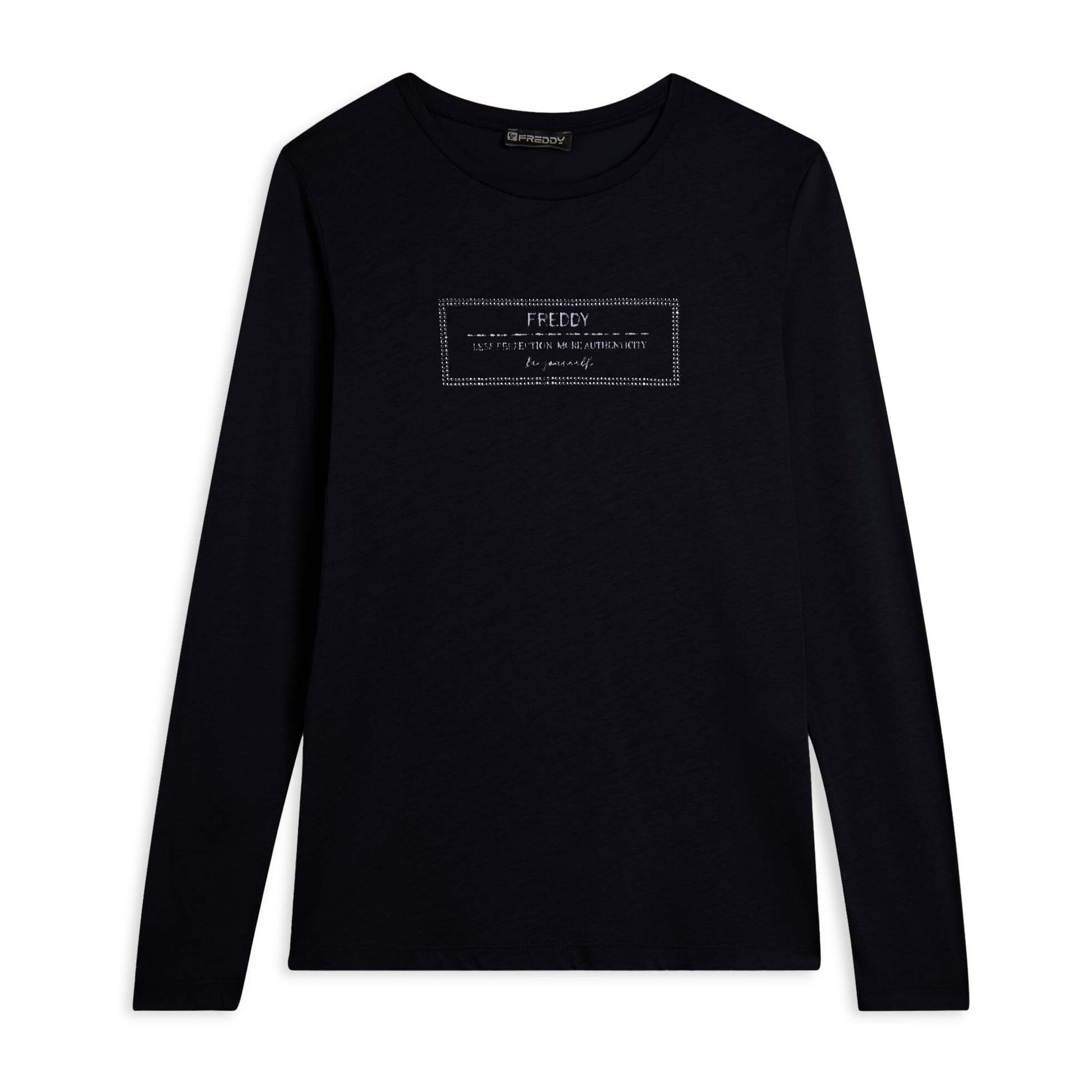 T-shirt donna lunga con spacchi e grafica brillante