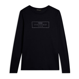 T-shirt donna lunga con spacchi e grafica brillante